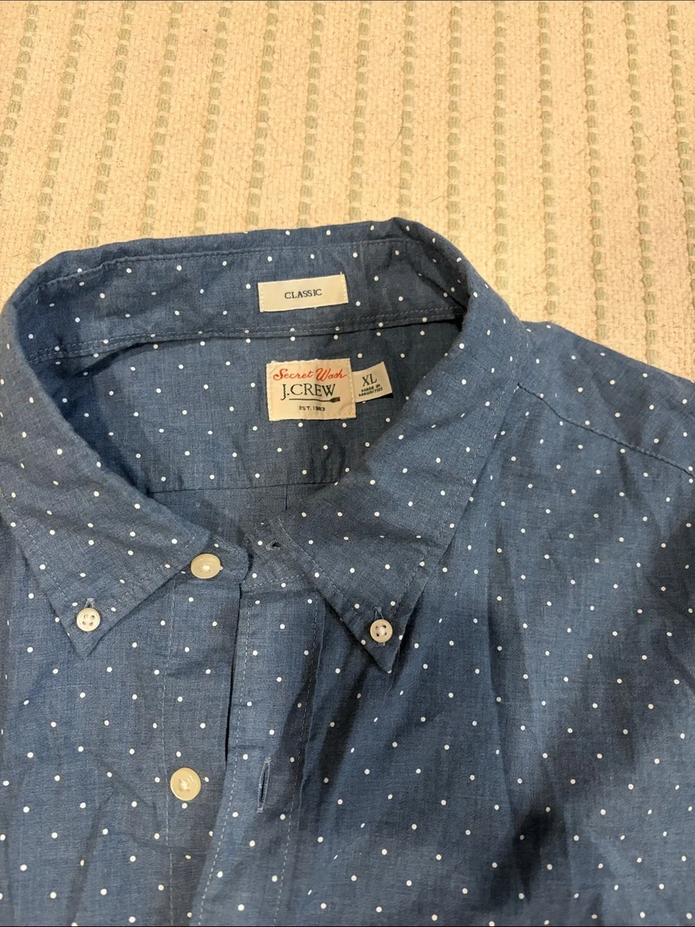 J. Crew Blue Button-Down Shirt with White Microdots